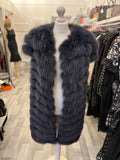 Pre Loved Navy Real Fur Long Gilet