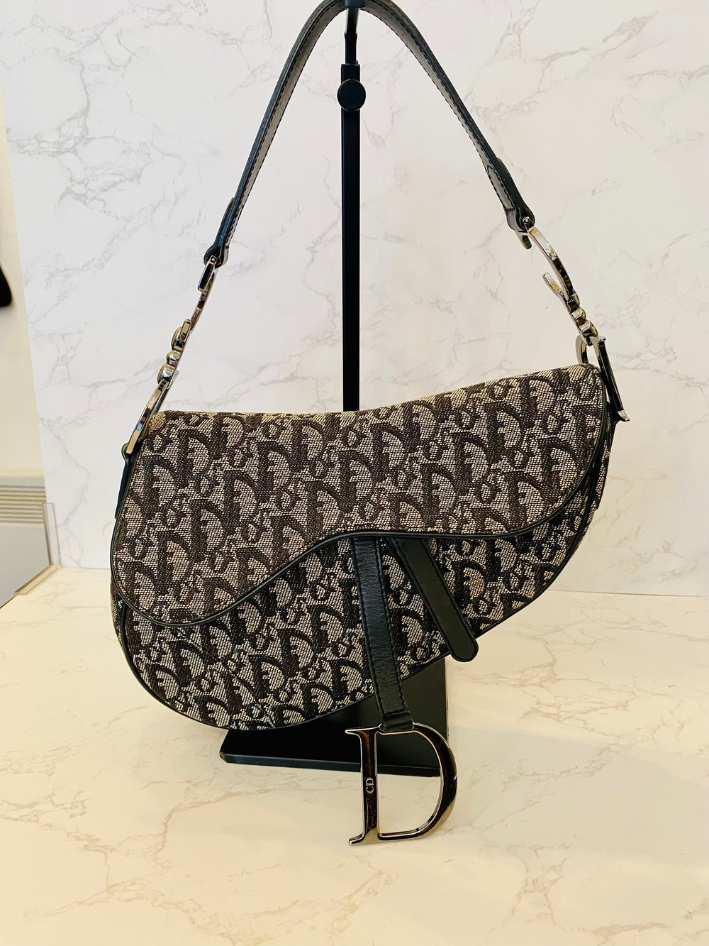 Pre Loved Christian Dior Black Oblique Saddle Bag - Vintage