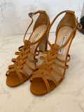 Pre Loved Manolo Blahnik tan pleated leather sandals UK 4