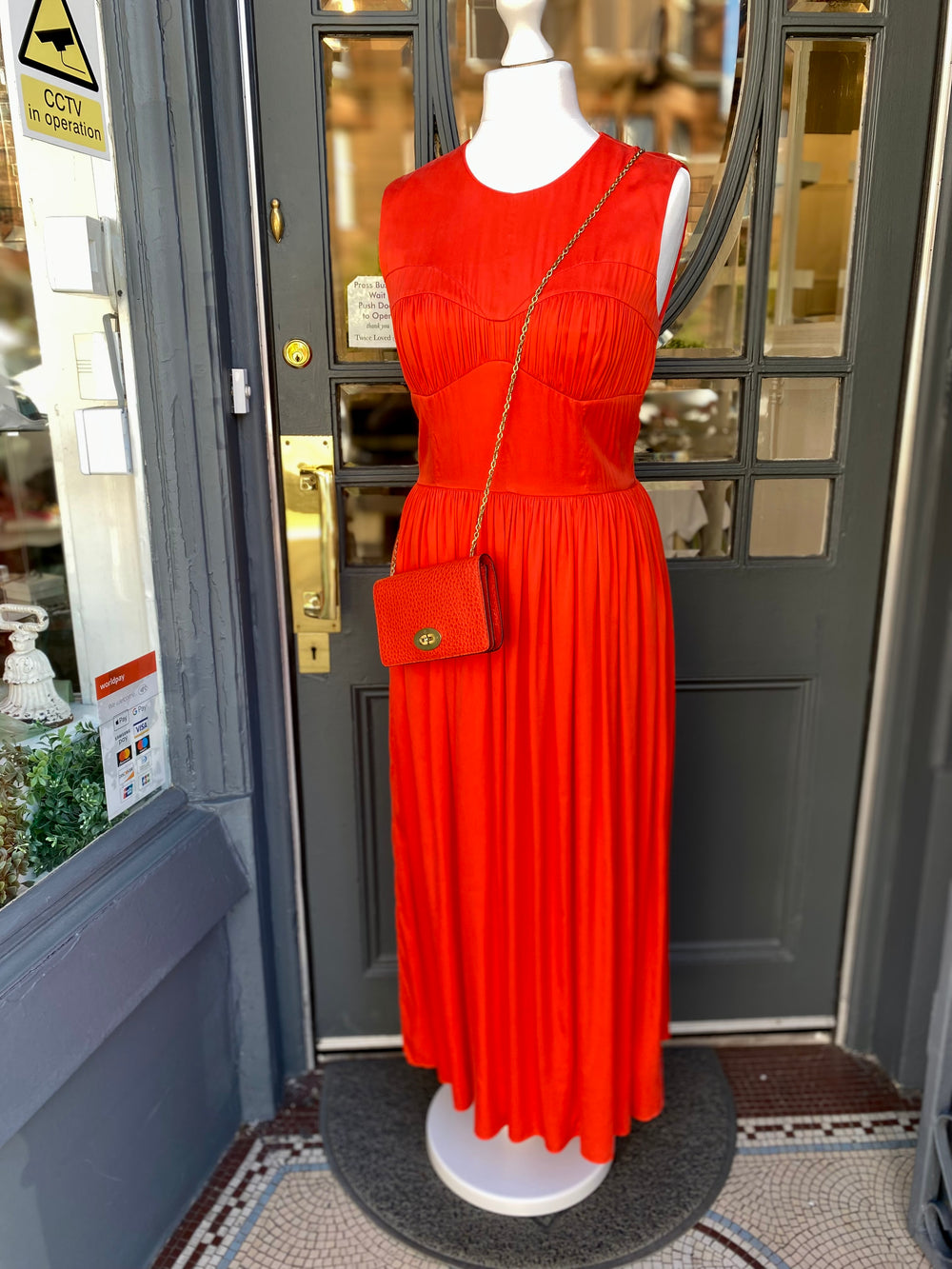 Tove Orange Gathered Demi Silk Blend Midi Dress  uk12 (excellent)