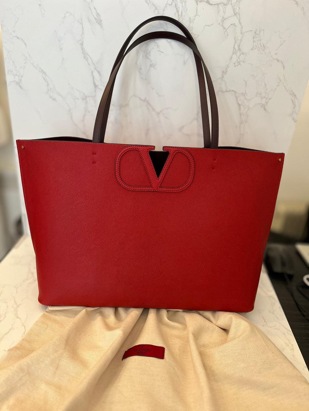 Pre Loved Valentino Garavani Red Leather Tote Bag