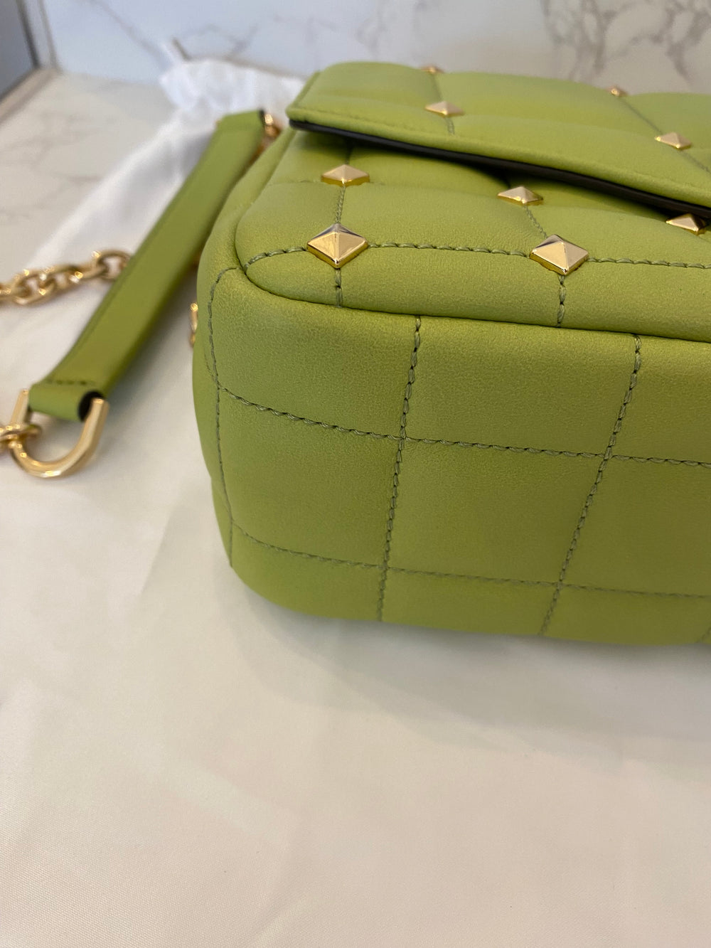 Pre Loved Michael Kors Soho  Studded Handbag in Green Leather (excellent)