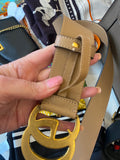 Pre Loved Gucci Taupe Leather GG Marmont Belt with Gold Hardware - 95cm UK12