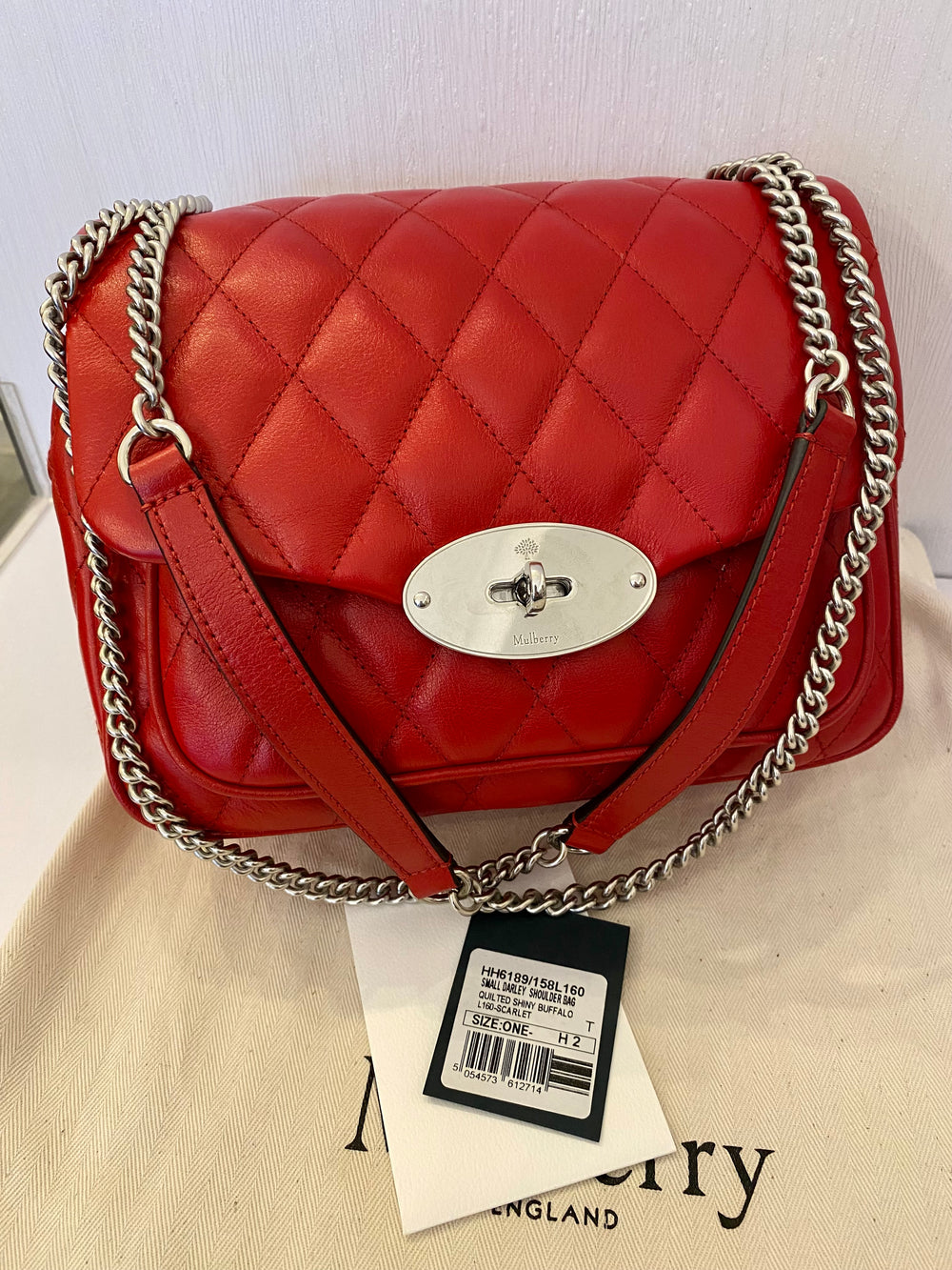 Pre Loved Mulberry Small Darley in Quitled Scarlet Red Leather (new)