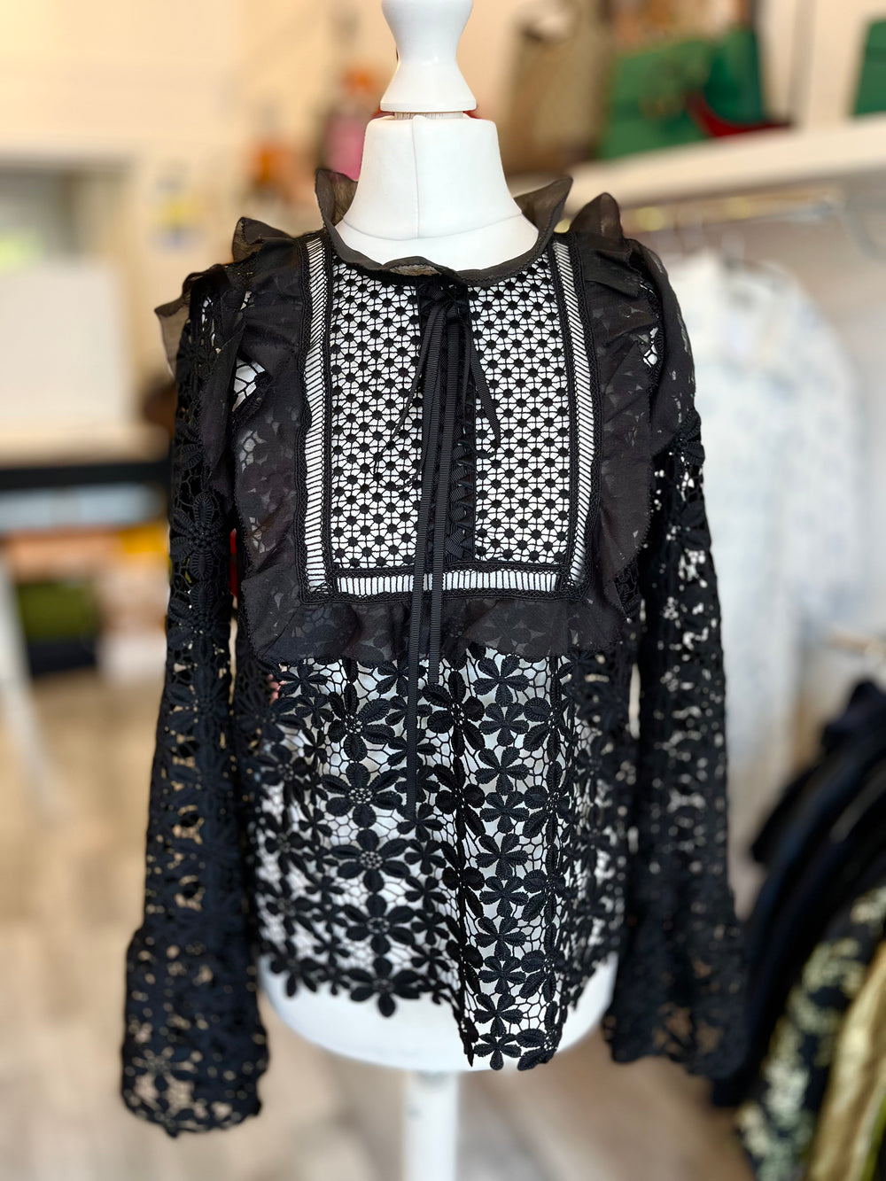 Pre Loved Self Portrait Black Lace Blouse UK 6