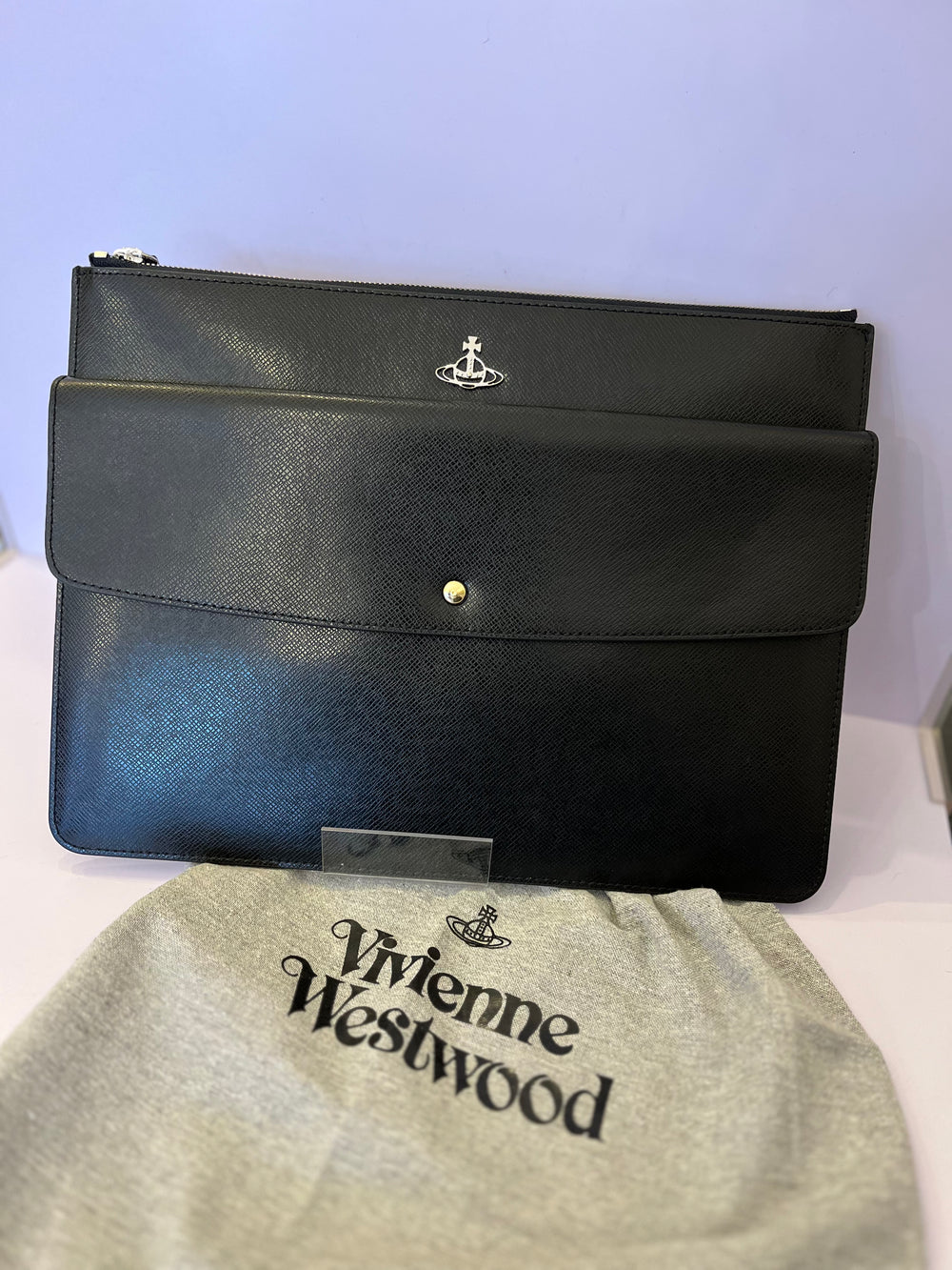 Pre Loved Vivienne Westwood Black Saffiano Leather Kent Executive Pouch