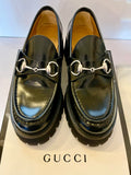 Gucci Black Leather Horsebit Platform Loafers Size 3 (As New)