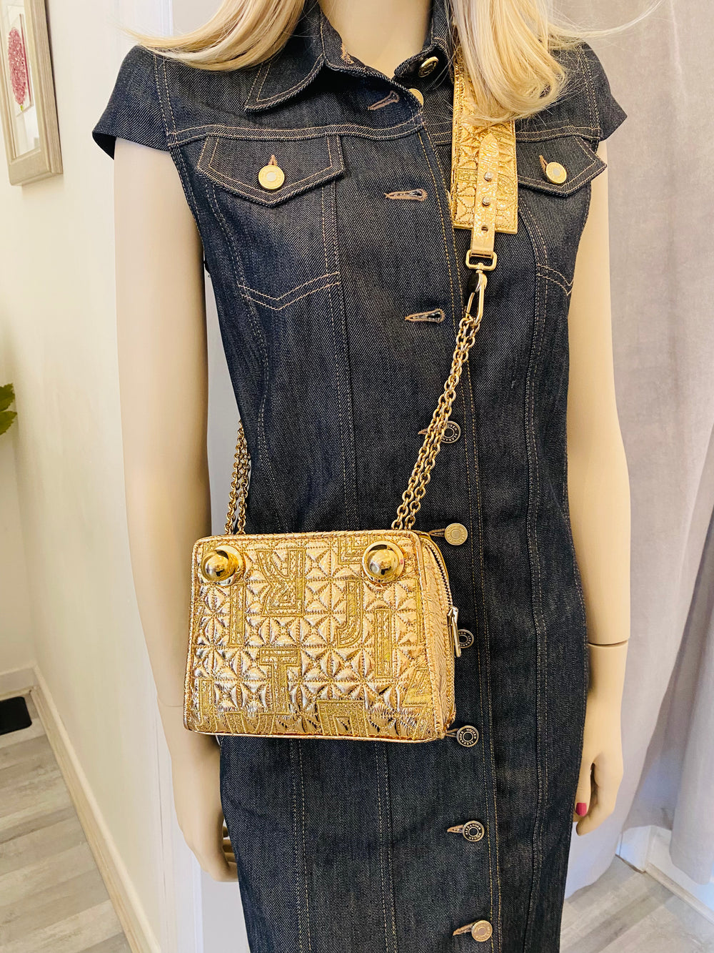 Pre Loved Jitrois Gold Cross Body Bag Detachable Strap