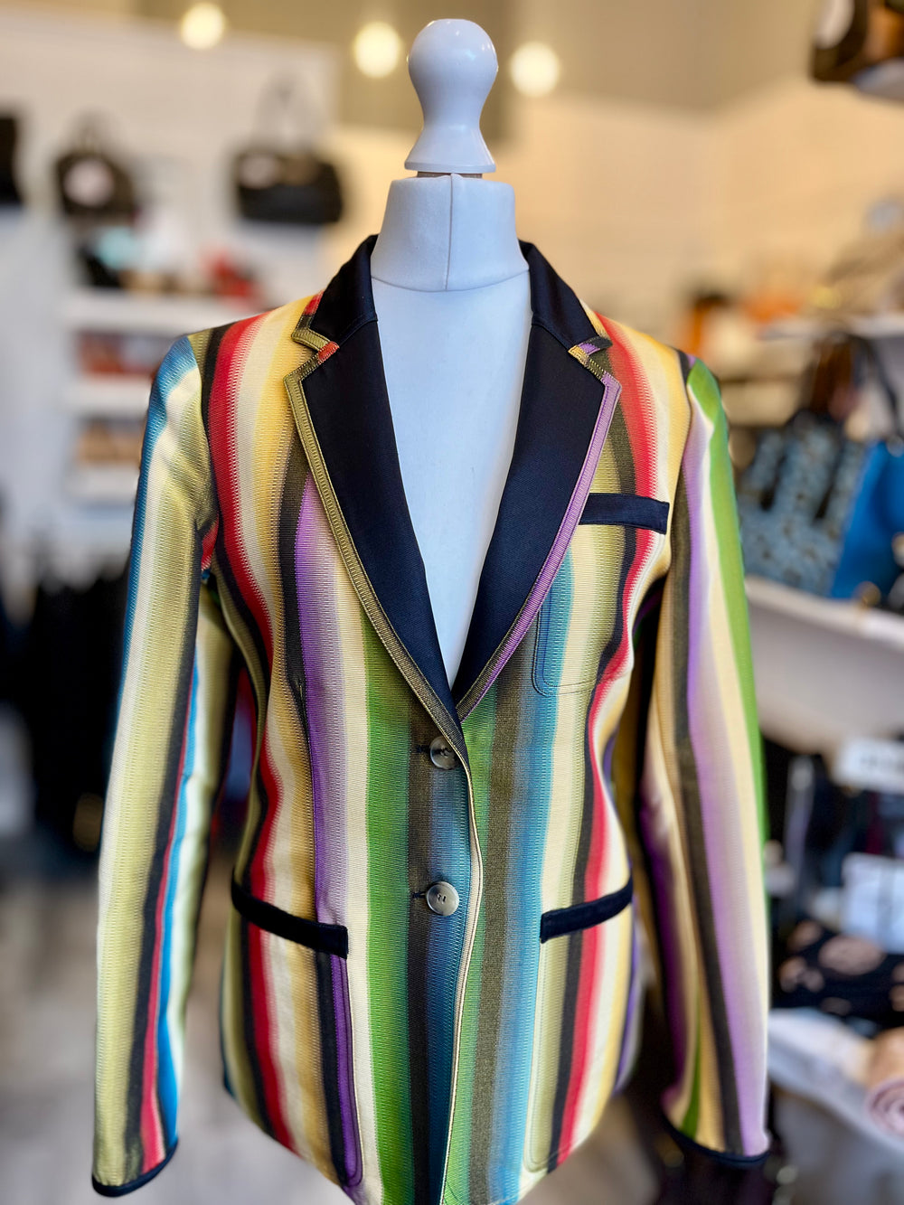 Pre Loved Hermes Jean Paul Gaultier Multicolour Silk  & Cotton Blazer size 36 uk8 (excellent)