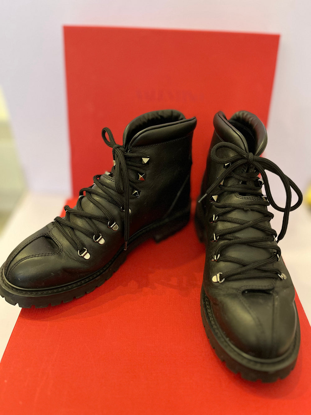 Pre Loved Valentino Black Leather Combat Boots  uk5.5