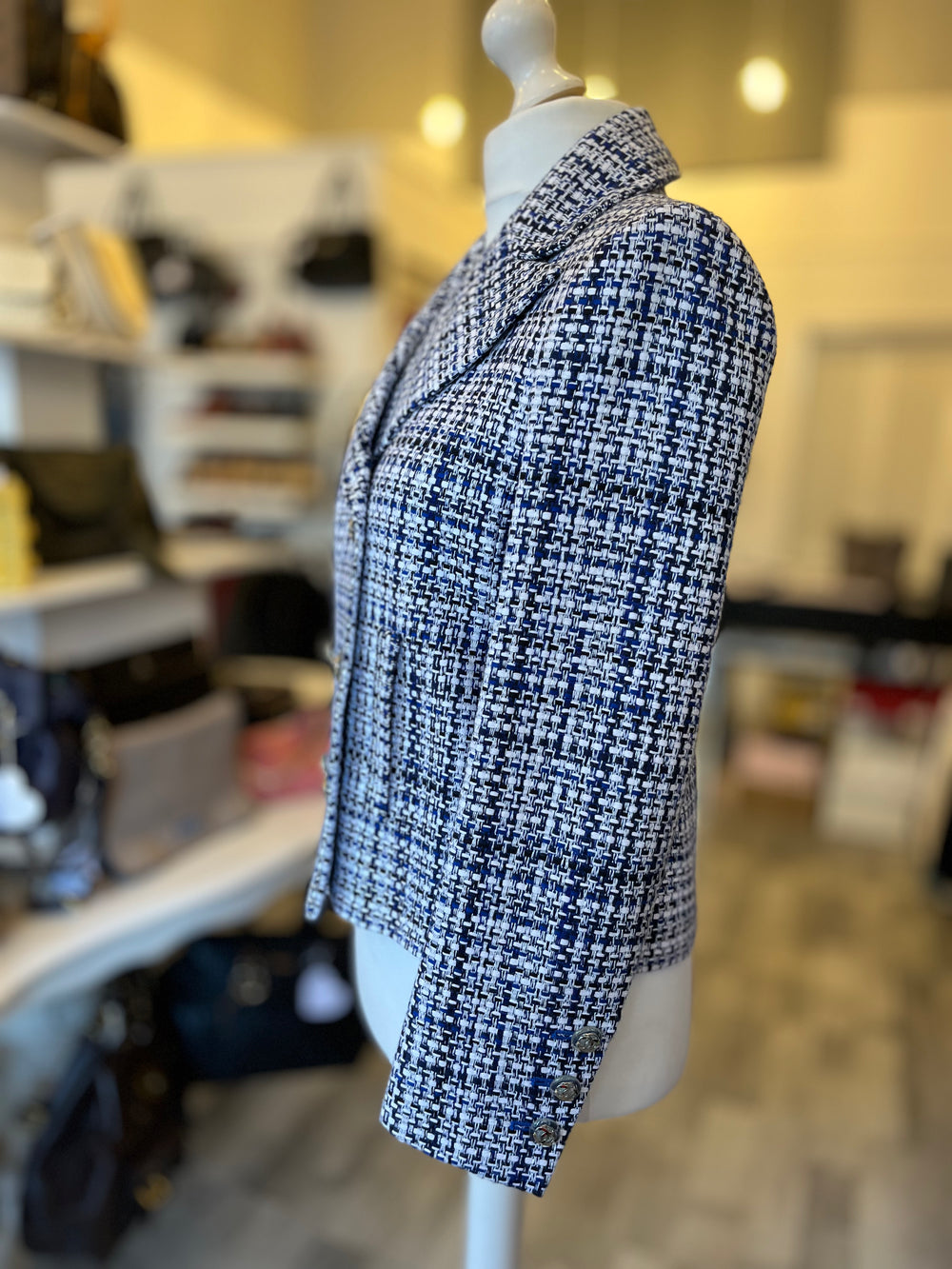 Pre Loved Chanel Blue & White Tweed Jacket (New) size 40 uk10-small uk12