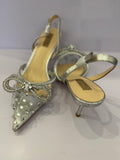 Pre-Loved Nicoli Double Bow Crystal Embellished Heeled Slingbacks UK 5 (New)