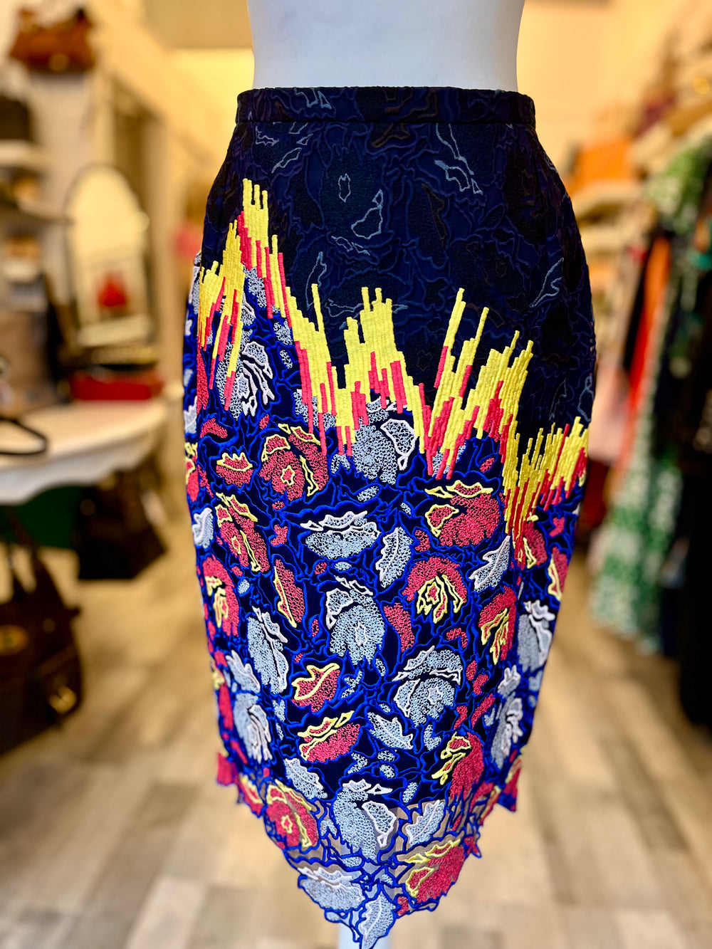 Pre Loved Peter Pilotto Embroidered Silk Skirt  uk10