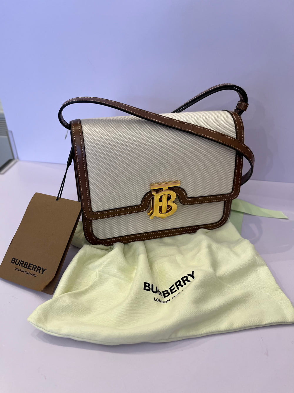 Pre Loved Burberry TB Canvas & Leather Crossbody Bag (As New)