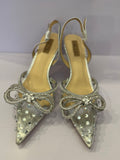 Pre-Loved Nicoli Double Bow Crystal Embellished Heeled Slingbacks UK 5 (New)