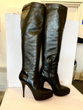 Prada Long Leather Platform High Heeled Boots Size 6