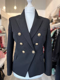 Pre Loved Balmain Double Breasted Black Wool Blazer size 42 fits uk12 (excellent)