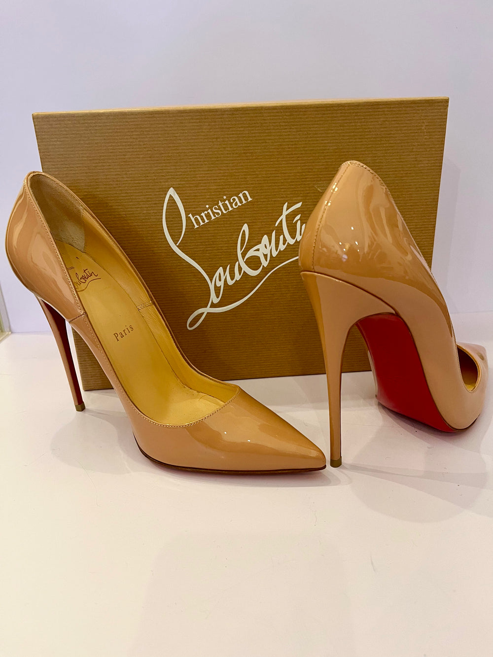 Pre Loved Christian Louboutin So Kate 120 Nude Patent Leather UK 5.5 (New)