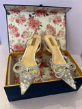 Pre-Loved Nicoli Double Bow Crystal Embellished Heeled Slingbacks UK 5 (New)