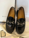 Gucci Black Leather Horsebit Platform Loafers Size 3 (As New)