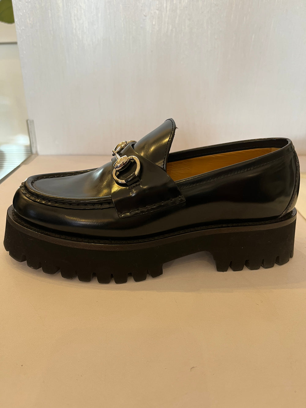 Gucci Black Leather Horsebit Platform Loafers Size 3 (As New)