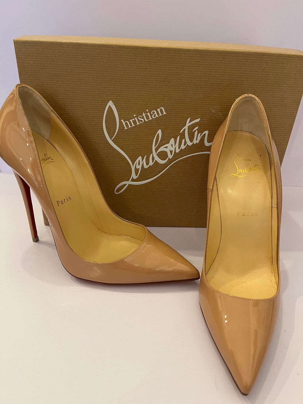 Pre Loved Christian Louboutin So Kate 120 Nude Patent Leather UK 5.5 (New)