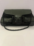 Pre Loved Gucci Vintage “Queen Bow” Clutch Bag in Black Leather & Satin with Chain