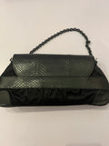 Pre Loved Gucci Vintage “Queen Bow” Clutch Bag in Black Leather & Satin with Chain