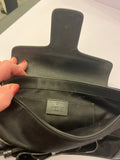 Pre Loved Gucci Vintage “Queen Bow” Clutch Bag in Black Leather & Satin with Chain