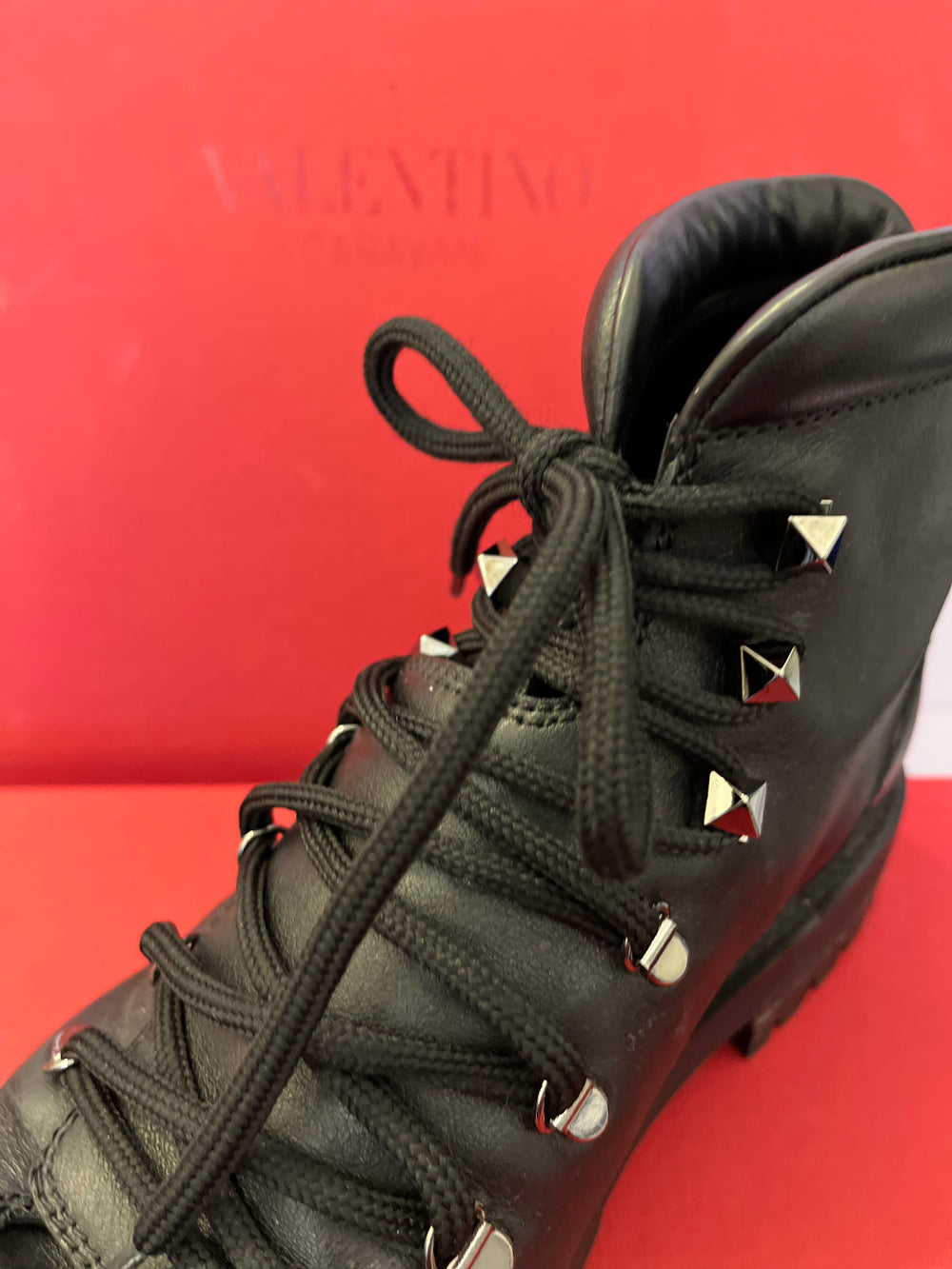 Pre Loved Valentino Black Leather Combat Boots  uk5.5