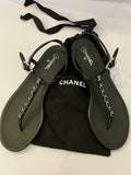 Chanel Black Lambskin & Silver Chain Thong Sandals uk 7 (New)