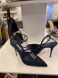 Manolo Blahnik Sea Salt Dark Denim Ankle Strap Heel UK7 (new)