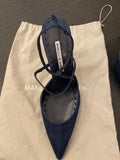 Manolo Blahnik Sea Salt Dark Denim Ankle Strap Heel UK7 (new)