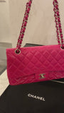 Pre Loved Chanel Classic  Double Flap Bag in Cerise Pink Patent Leather